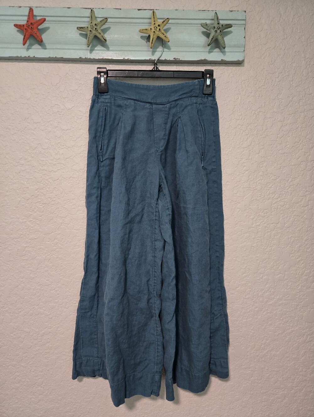 Athleta Cabo Linen Wide Leg Pants Teal Blue Size 0 Pleated Zipper Pockets